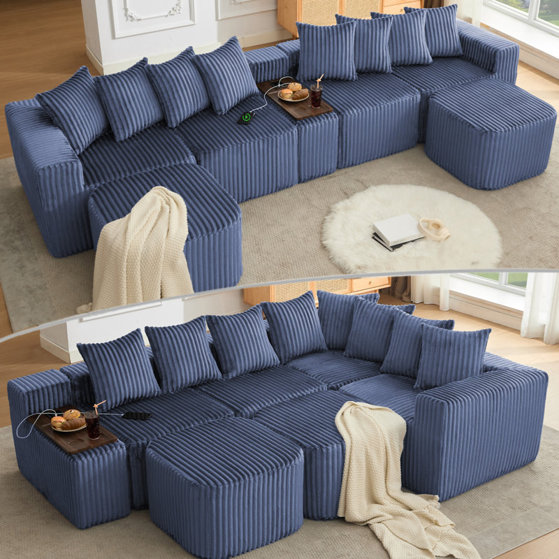 [Nouveauté] [Vidéo fournie] Canapé en U de 137,5 po, Blue Upholstered