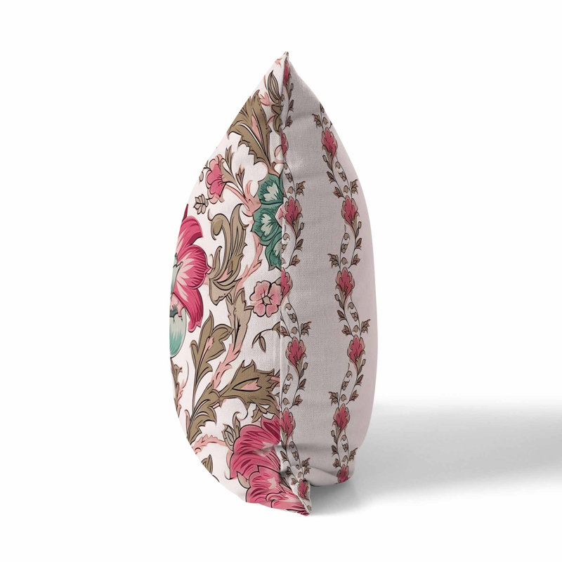 Coussin Mughal Era Garden Treasures Broadcloth, Rose / brun clair, H 18 po x l 18 po