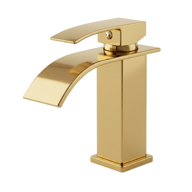 Modern Single Handle Bathroom Faucet, Brushed Gold - Rust-Resistant Stainless Steel, Single Hole, Brushed Gold