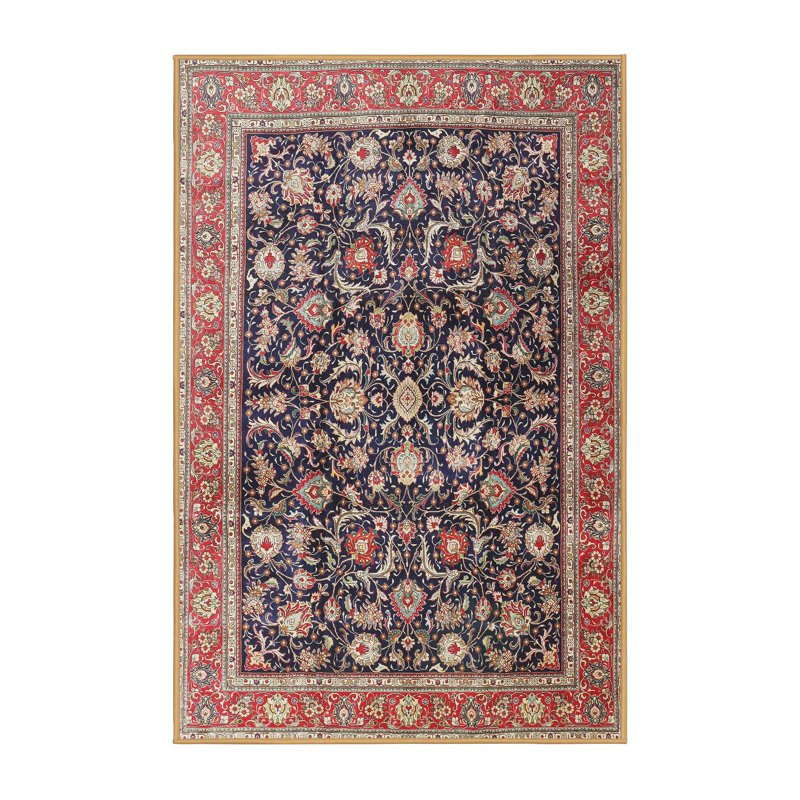 Tapis traditionnel rouge et noir Jaymalin, Rectangle 5 pi x 7 pi