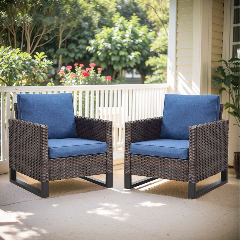 Karrah Wicker Outdoor Lounge Chair, Blue