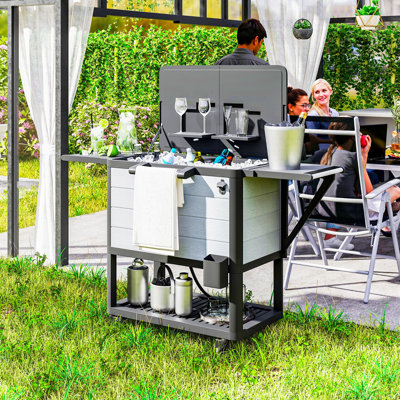 Patio Cooler Cart 104 Quart Rolling Ice Chest with Shelves, Black