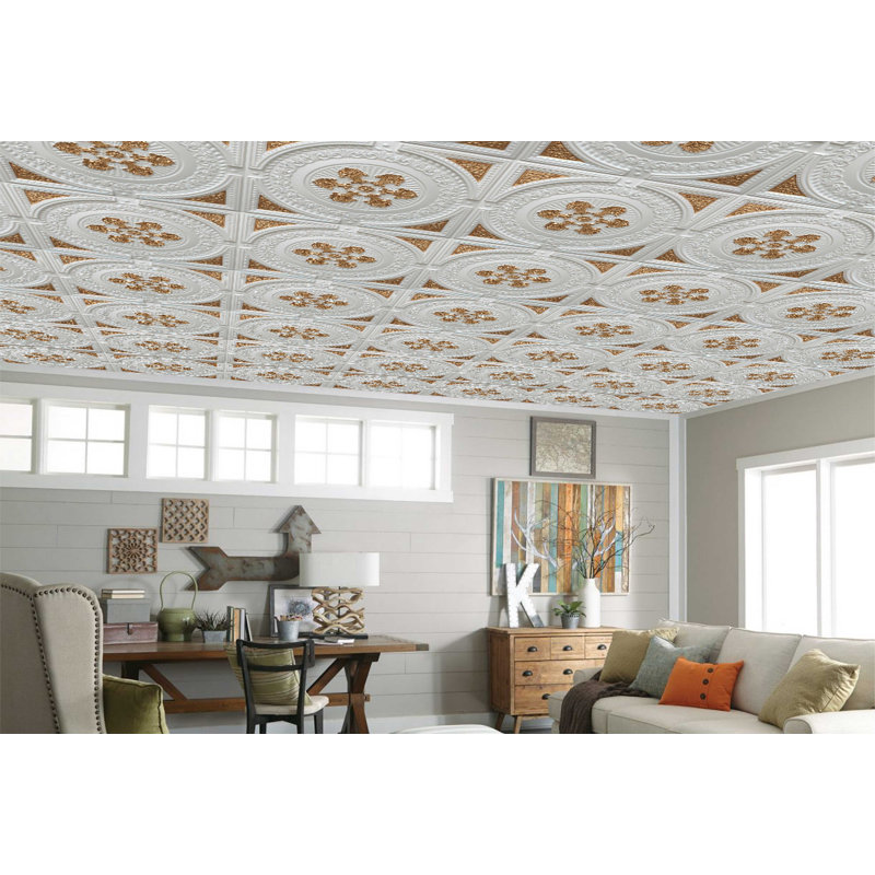 Carreau de plafond en PVC 2 pi x 2 pi Falkirk Perth, Perle / blanc / or