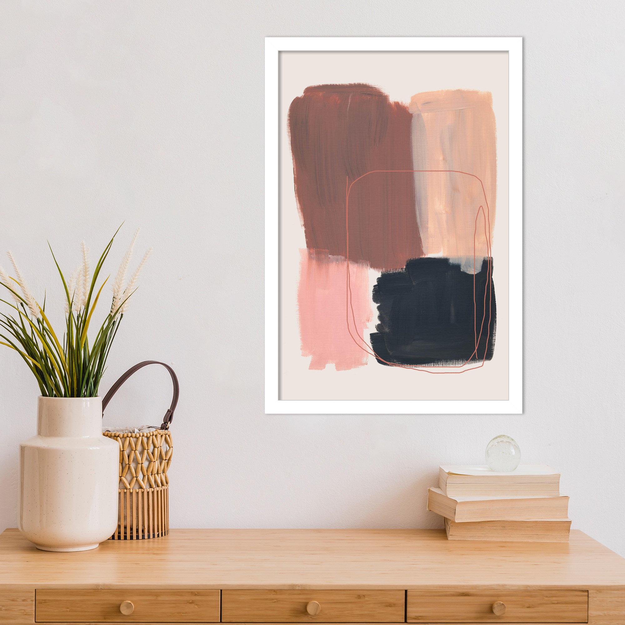 Abstract Brush Strokes 120 by Mareike Bohmer Wood Framed Wall Art Print, White, 21" H x 15" W