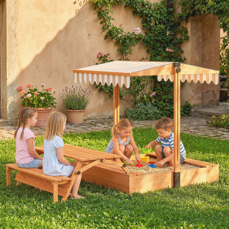 HOMCOM 110cm x 120cm Rectangle Sandbox with Cover