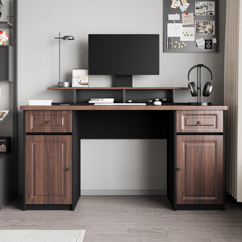 Genurel 59'' Executive Desk with Removable Monitor Shelf, Storage Drawers and Cabinets Computer Desk