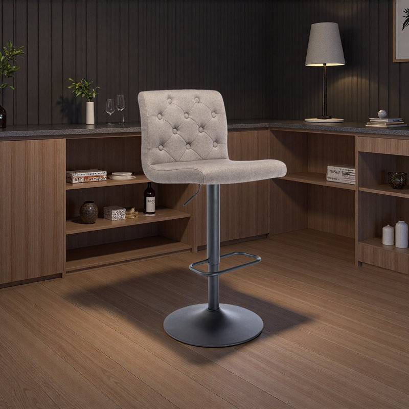 Tabouret de bar touffeté en tissu, tabouret de bar pivotant à hauteur de comptoir réglable avec dossier, fauteuil de bar rembourré sans accoudoir pour cuisine, 1 pièce