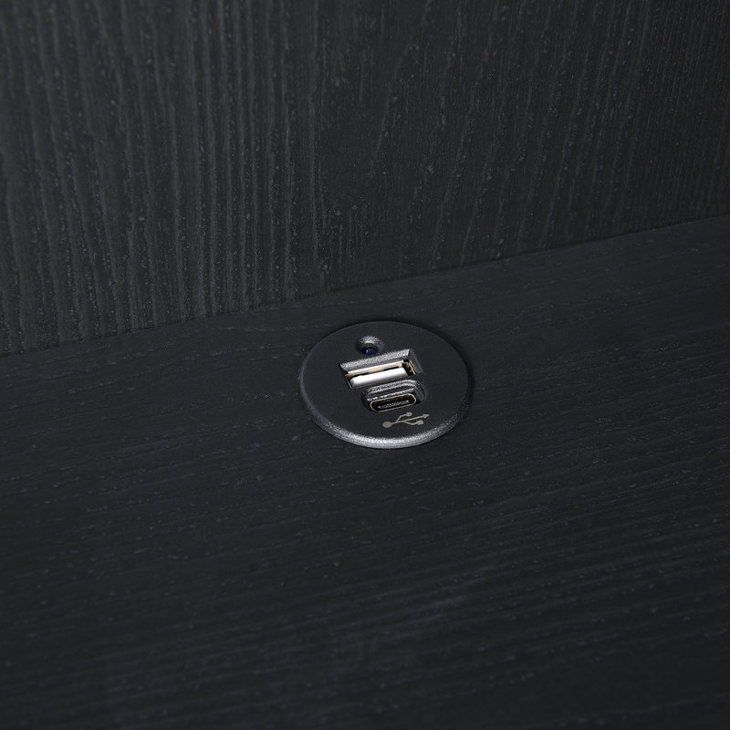 Bibliothèque Geary noire à 3 tablettes USB et tiroir verrouillable, H 61,28 po x l 19,77 po x P 15,52 po, Black