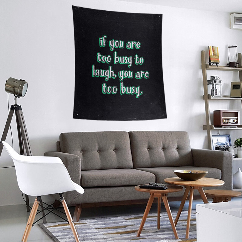 Tapisserie tableau noir en polyester «Make Time for Laughter», H 104 po x l 88 po, Vert