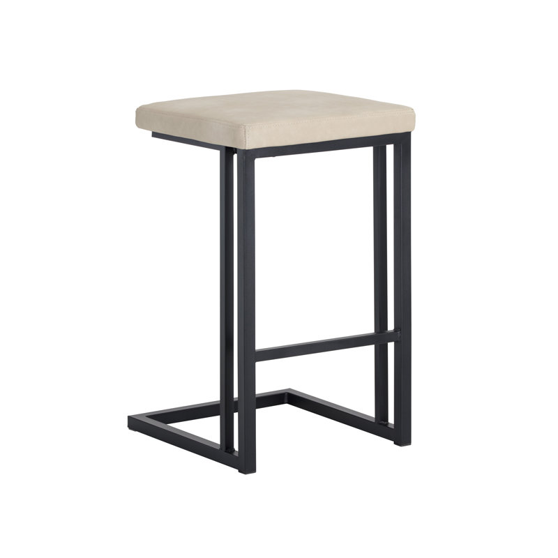 Boone Upholstered Stool with Metal Frame, Counter Stool (26" Seat Height), Cream Performance Basketweave