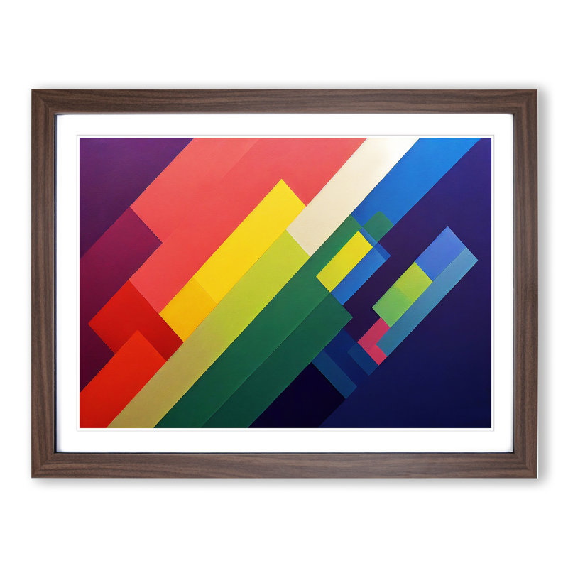Abstract Minimalism Rainbow Art - Framed Print, 25cm H x 34cm W x 2cm D, Walnut