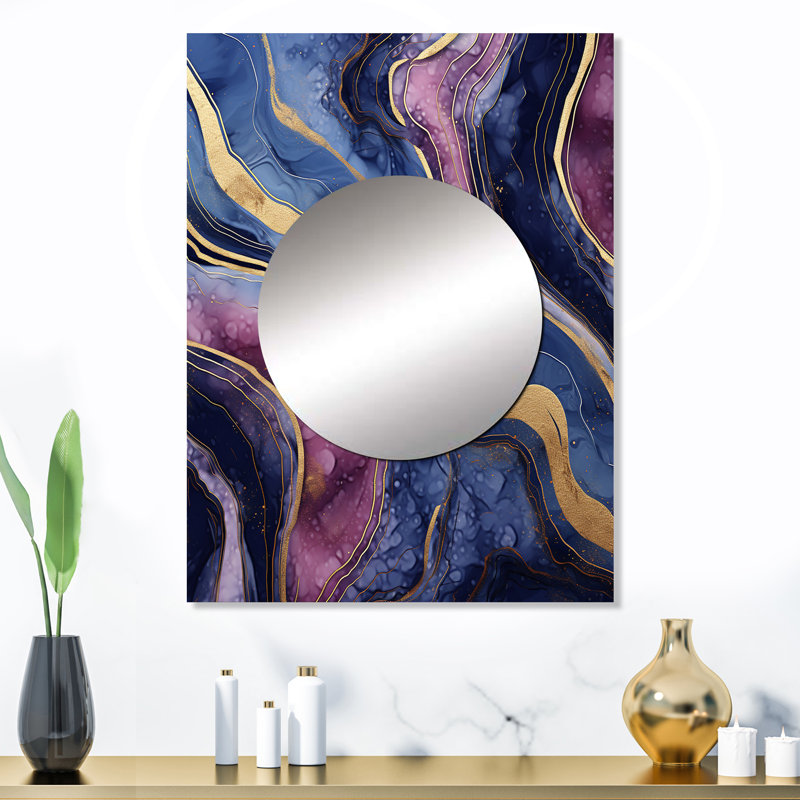 Bleu et or abstrait marbre Essence III - marbre décoration murale miroir mural MTMIR137827, 32 po x 24 po