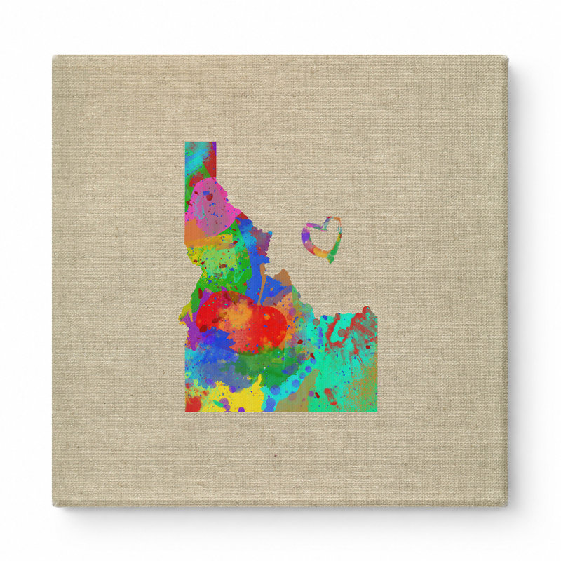 Idaho State Map Watercolor - Art mural sur toile carrée, 8" W x 8" H