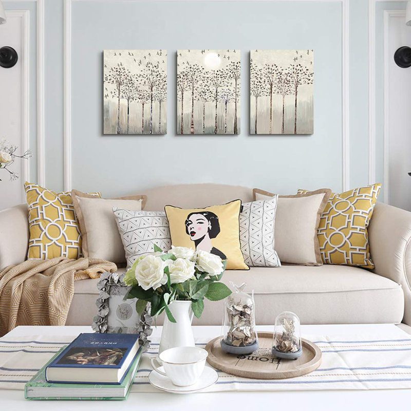 Trees and Birds Abstract Canvas Print Set