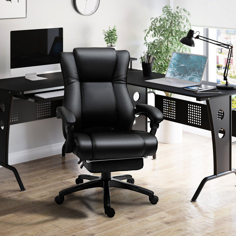 Chaise de bureau - haut dossier, cuir synthétique, hauteur réglable et repose-pieds, dossier à thème noir avec hauteur en cuir, capacité rétractable de 265 lb, ergonomique