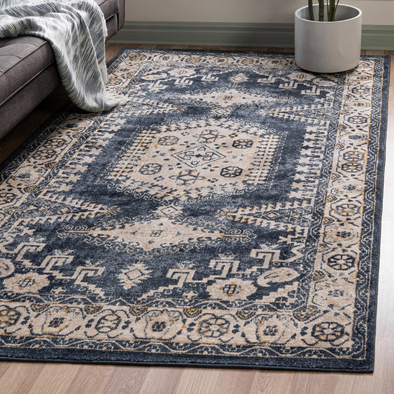 Vern Oriental Area Rug, Rectangle 5' x 8', Blue