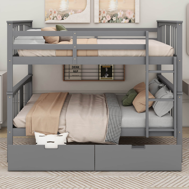 Lit superposé double au-dessus de double avec tiroirs et échelle pour les meubles de chambre à coucher, de chambre d'amis