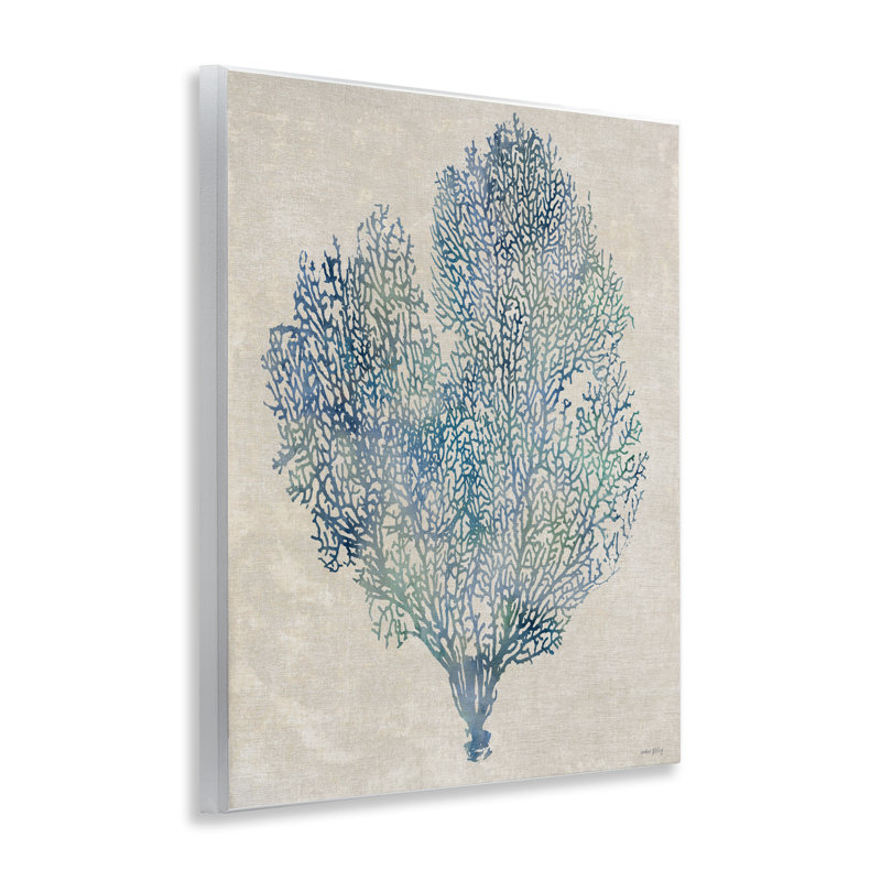 Fan corail sur plaque murale bleue et verte, design par Amber Sterling