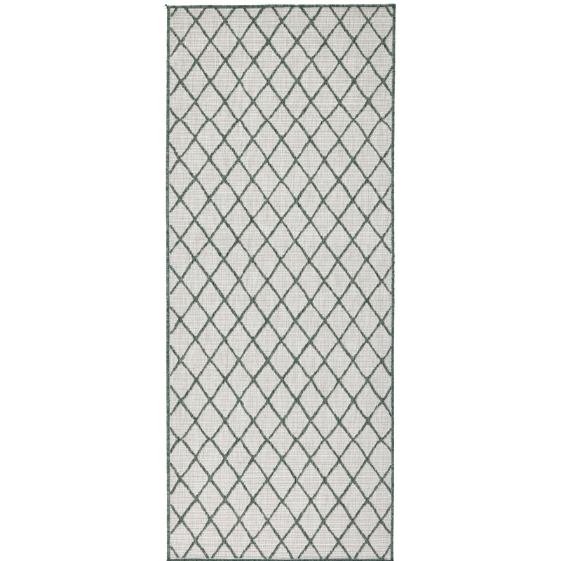 Malaga Flatweave Green/Light Grey Rug, Runner 80 x 350 cm
