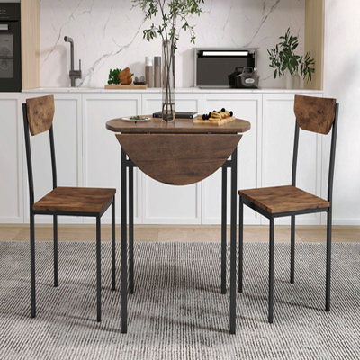 Modern 3-Piece Round Dining Table Set With Drop Leaf And 2 Chairs For Small Places by Ebern Designs