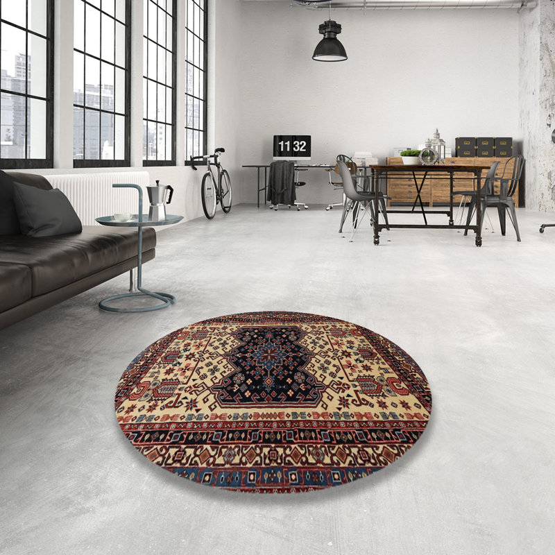 Tapis oriental beige / brun / noir, Rond 7 pi