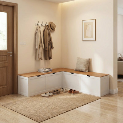 L-shaped Corner Breakfast Nook Bench With Storage, For Dining Room, Kitchen Corner, Entryway