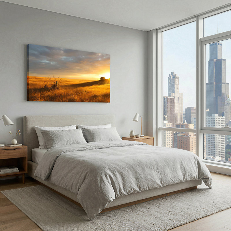 «Golden Wheat Field Sunset», art mural sur toile, 40“W x 20”H