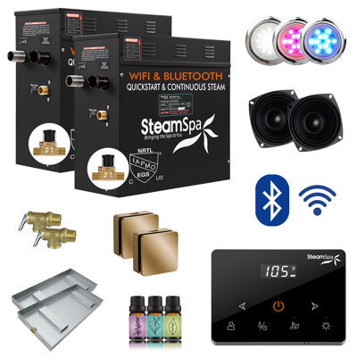 Black Series 15KW Steam Bath Generator With Advanced Touch Screen, BLUETOOTH WIFI Control, And Auto Drain In Gold