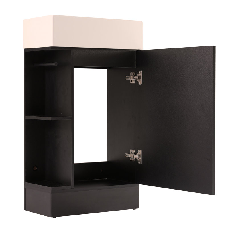 Meuble-lavabo 18,6 po avec lavabo, meuble-lavabo avec tablette à deux niveaux, orienté vers la gauche ou vers la droite, Noir