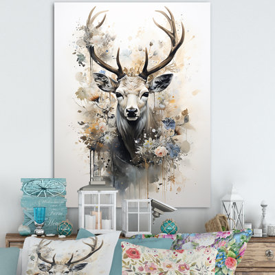 Portrait de cerf noir et blanc I sur toile