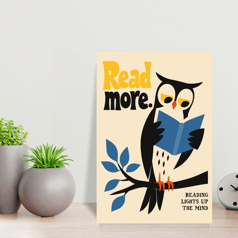 Affiche murale abstraite vintage représentant un hibou sage lisant un hibou sur un arbre., H 18 po x l 12 po