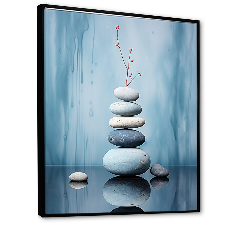 Pierre bleue sérénité minimalisme II, H 32 po x l 24 po x P 1 po, Cadre flottant noir