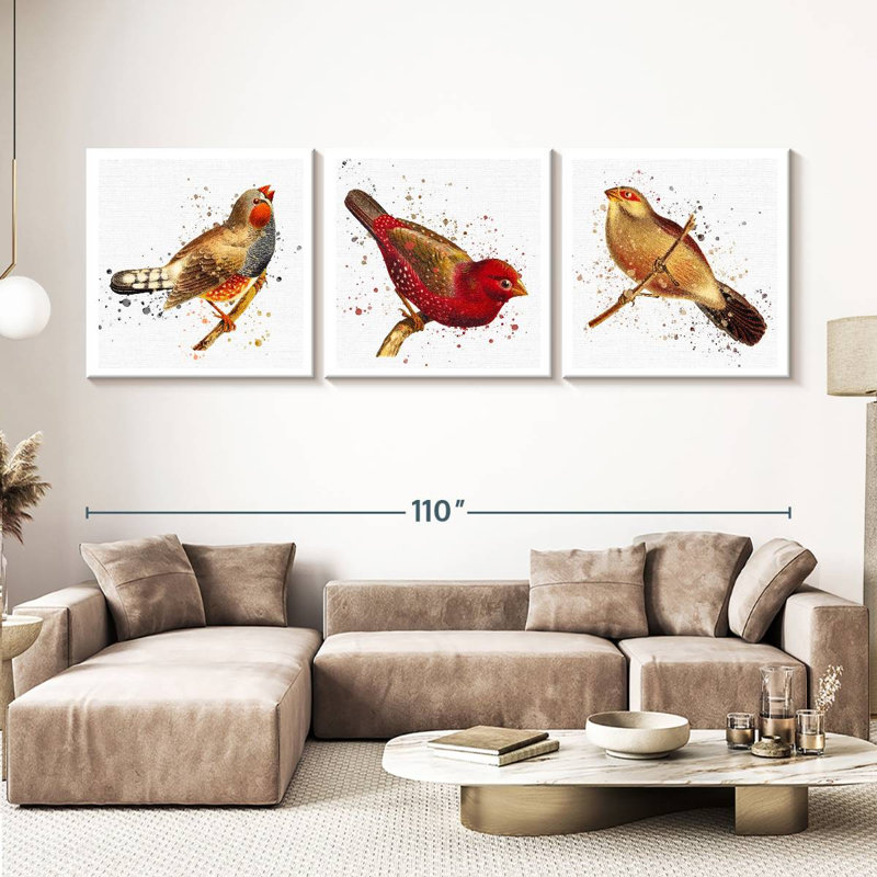 «Tiny Birds», reproduction sur toile, H 36 po x l 110 po x P 1,25 po