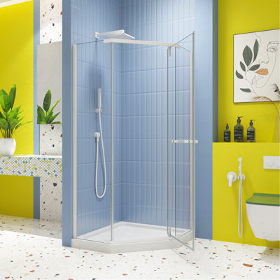 34,75 po X 72 po Cabine de douche pivotante sans cadre Neo-Angle