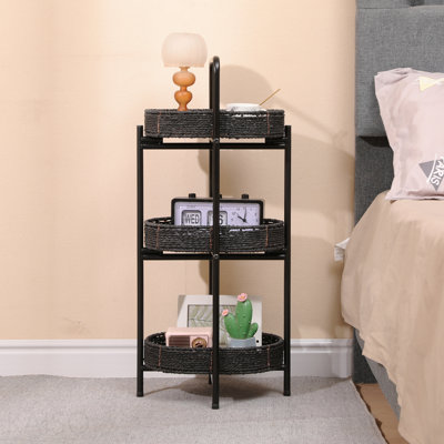 Petite tablette de rangement ovale à 3 niveaux avec rangement à la main pour la cuisine, le salon, la chambre à coucher, le balcon et le pique-nique (noir)