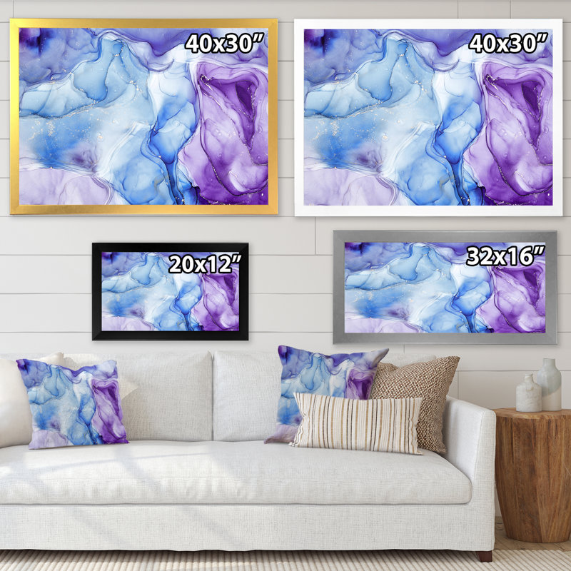 Art à l'encre bleue et mauve, impression sur toile, H 12 po x l 20 po x P 1 po, Cadre photo noir