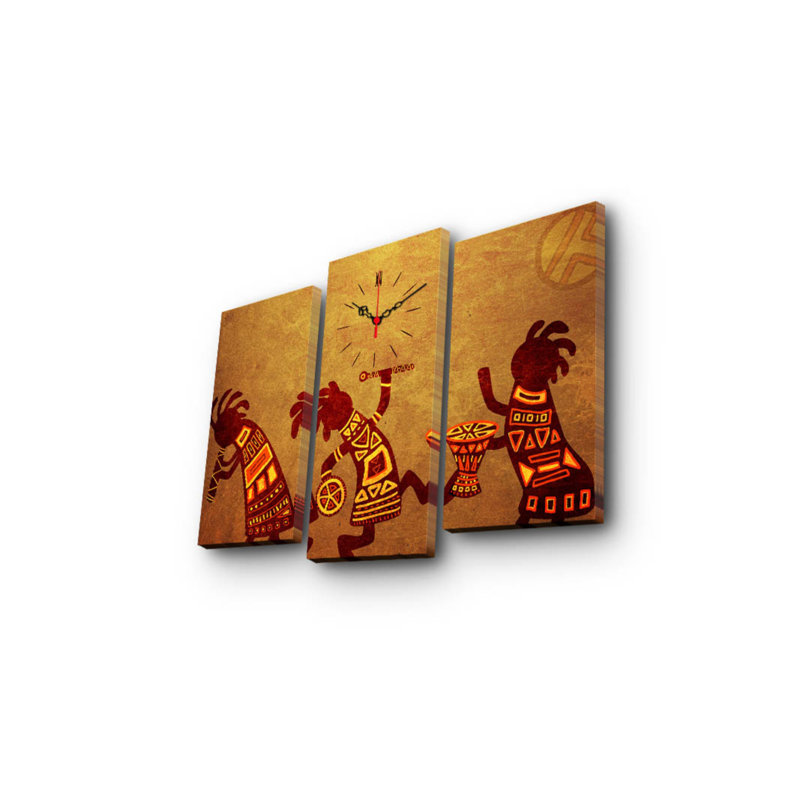 Ensemble de 3 horloges murales élégantes en toile, 66 x 17,7 pouces | 100% toile de suède, cadre 100% bois (épaisseur: 1,2 po) | Parfait pour le salon, la décoration de bureau, la montre élégante et le mélange artistique