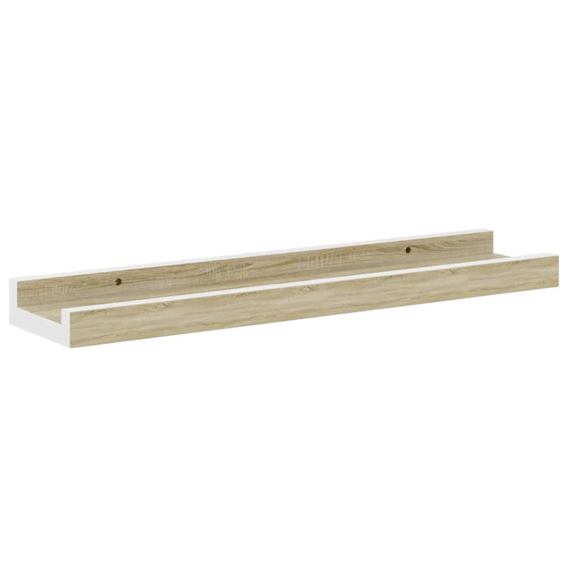 Wall Shelf Set of 2 White Sonoma Oak MDF 15.7 x 3.5 x 1.2 in Floating Shelves, 1.2" H x 3.5" W x 15.7" D, White Somma Oak