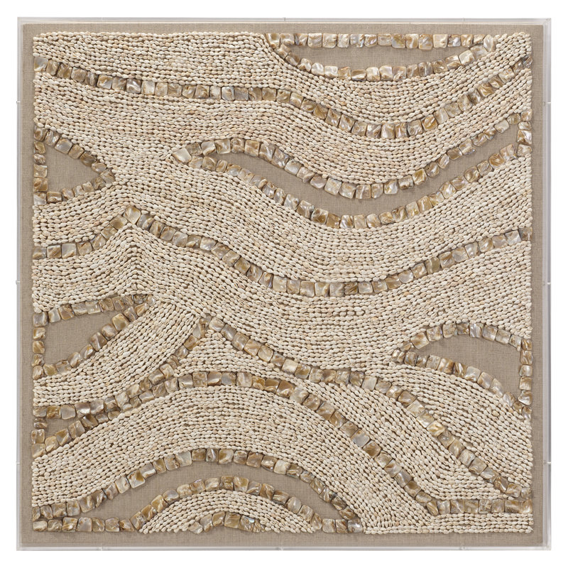 Handcrafted Beige Shell and Linen Shadowbox Wall Art