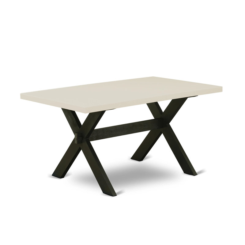 Table de salle à manger X-Style Mid-Century Modern, Noir brossé filamenteux, L 60 po x l 36 po, Blanc lin