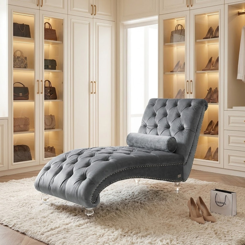 Chaise longue rembourrée en velours Jakolbi Elegant, Velvet argent