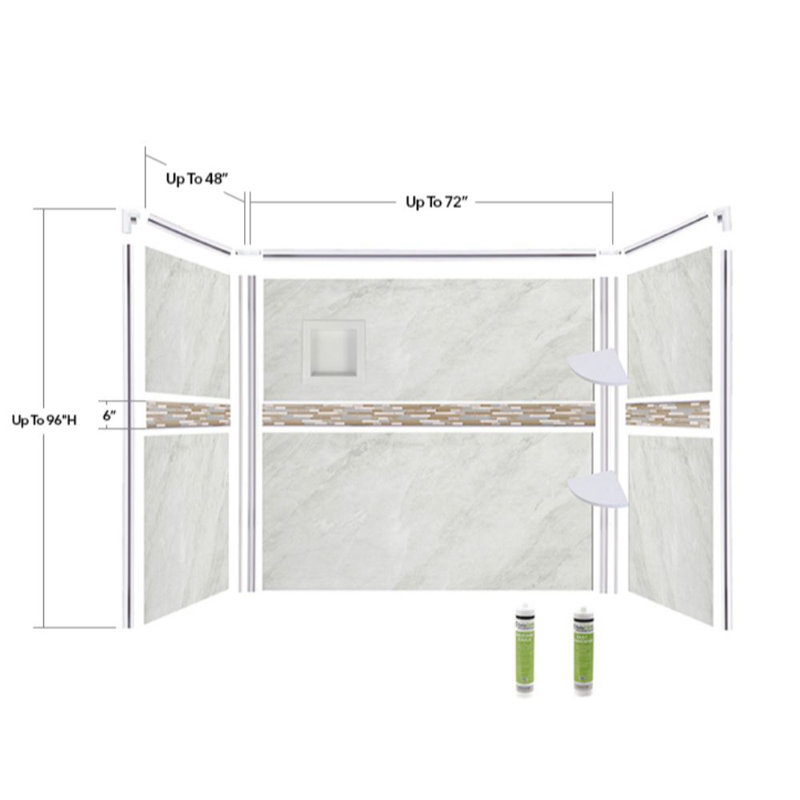 Bella CORE Arctic Mist 3-Wall Tub and Shower Surround with Katrina Design Strip up to 48Dx96Wx48Dx96H, White