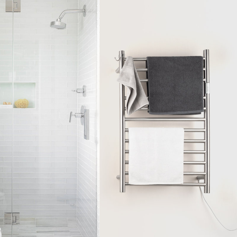 12 Bars Straight Electric Towel Warmer Wall Mounted 3 Working Modes, Brushed