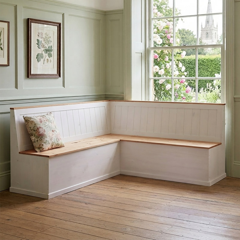 Appleridge  Corner Wood Storage Bench, White/Stain Wax, H90 x W200 x D160cm