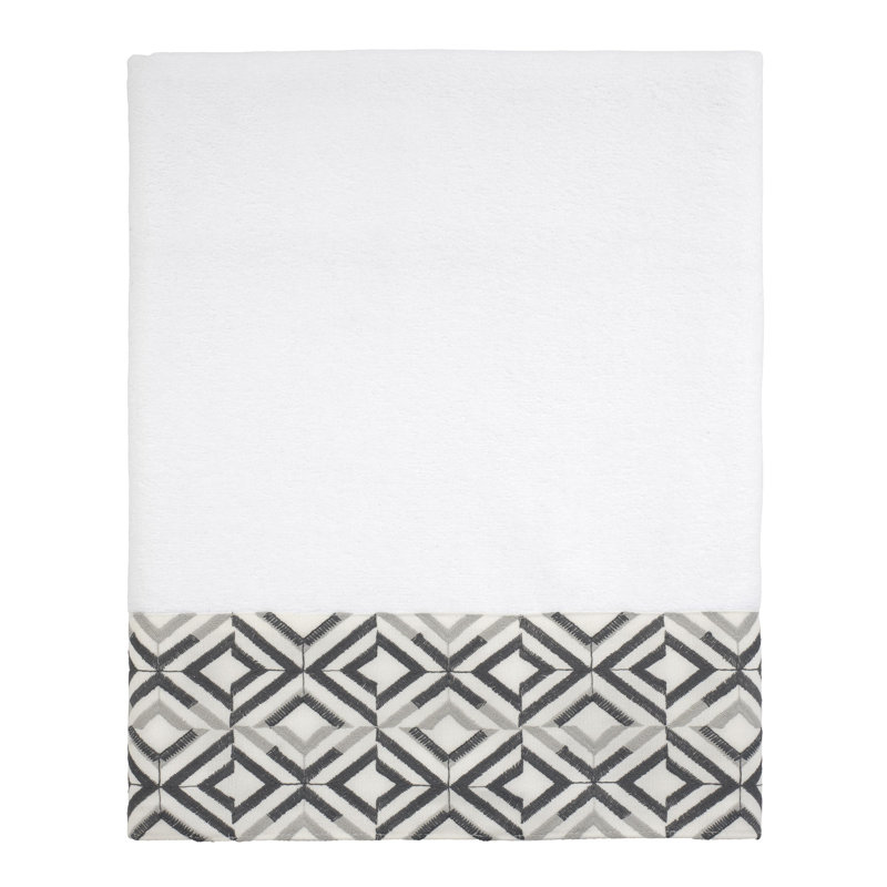 White Cotton Fingertip Towel with Geometric Embroidery