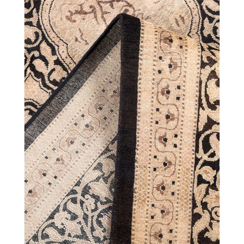 Tapis noir / beige noué à la main de conception unique 6 pi 2 po x 8 pi 8 po Keenan