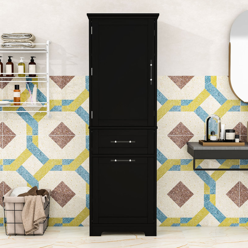Brasby Tall Freestanding Bathroom Cabinet with Storage Drawers and Adjustable Shelf, Black