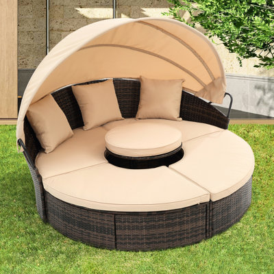 Outdoor Bed With Canopy: Thick Cushions And Detachable Covers Patio Canopy : Round Daybed Pillows