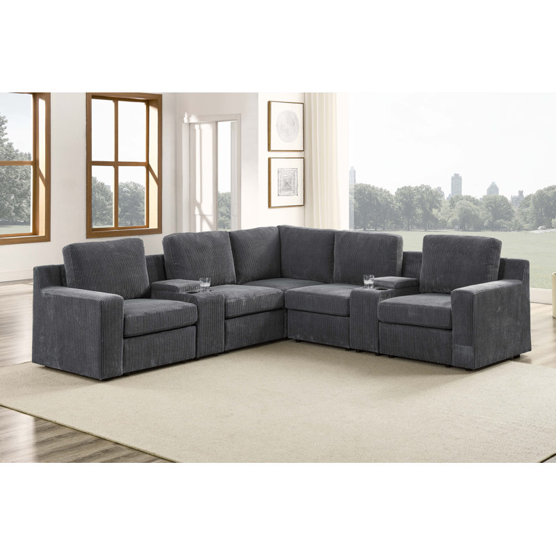 Canapé modulaire Lullin, Velours côtelé gris foncé