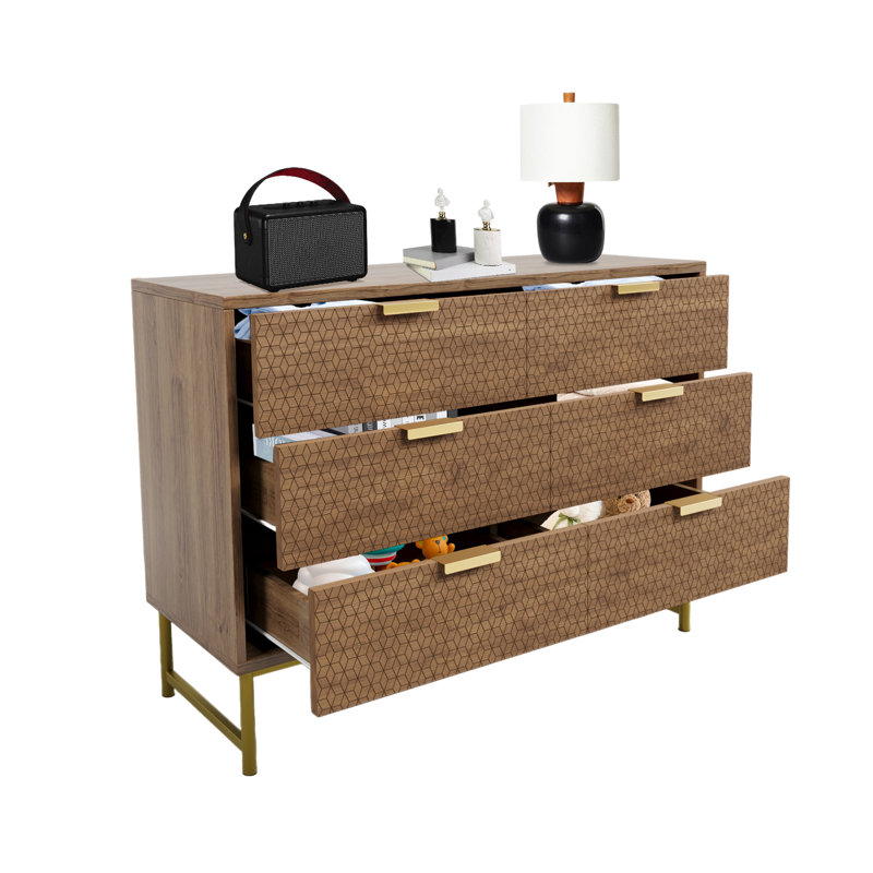6 - Drawer Rectangle Accent Chest, Antique Bronze, Gold